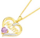 9ct-Gold-Amethyst-Diamond-Mum-Heart-Pendant Sale