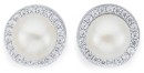 Sterling-Silver-65x7mm-Cultured-Freshwater-Pearl-Cubic-Zirconia-Halo-Earrings Sale