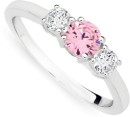 Sterling-Silver-Pink-Cubic-Zirconia-Cubic-Zirconia-Trilogy-Ring Sale