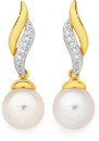 9ct-Gold-Cultured-Freshwater-Pearl-Diamond-Drop-Stud-Earrings Sale