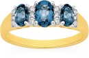 9ct-Gold-London-Blue-Topaz-Diamond-Oval-Trilogy-Ring Sale