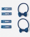 School-Hair-Clip-and-Mini-Bow-Hair-Elastics-Set-Navy-Sapphire Sale