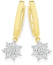 9ct-Gold-Diamond-Flower-Cluster-Drop-Huggie-Earrings Sale