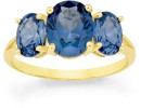 9ct-Gold-Created-Ceylon-Sapphire-Trilogy-Ring Sale