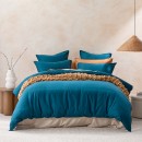 Washed-Linen-Look-Petrol-Blue-Quilt-Cover-Set-by-Essentials Sale