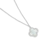 Sterling-Silver-435cm-MOP-Cubic-Zirconia-Clover-Necklet Sale