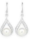 Sterling-Silver-Cultured-FW-Pearl-Cubic-Zirconia-Open-Pear-Drop-Earrings Sale