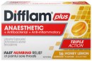 Difflam-Plus-Anaesthetic-Honey-Lemon-Flavour-16-Lozenges Sale