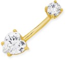 9ct-Gold-Cubic-Zirconia-Round-Heart-Belly-Bar Sale