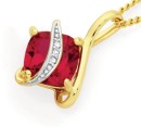 9ct-Gold-Created-Ruby-Diamond-Cushion-Pendant Sale