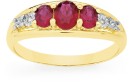 9ct-Gold-Created-Ruby-Diamond-Tilogy-Ring Sale