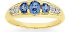 9ct-Gold-Created-Sapphire-Diamond-Oval-Cut-Trilogy-Ring Sale