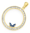 9ct-Gold-Cubic-Zirconia-Circle-with-Enamel-Butterfly-Pendant Sale