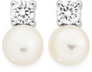 Sterling-Silver-Freshwater-Button-Pearl-Cubic-Zirconia-Stud-Earrings Sale
