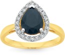 9ct-Gold-Black-Sapphire-Diamond-Pear-Halo-Ring Sale
