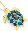 9ct-Gold-Multi-Gemstone-Diamond-Turtle-Pendant Sale