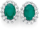 9ct-Gold-Emerald-Diamond-Oval-Frame-Stud-Earrings Sale