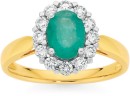 9ct-Gold-Emerald-Diamond-Oval-Cluster-Ring Sale