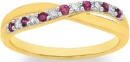 9ct-Gold-Natural-Ruby-Diamond-Crossover-Ring Sale