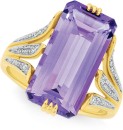 9ct-Gold-Amethyst-Diamond-Emerald-Cut-Dress-Ring Sale