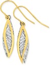 9ct-Gold-Two-Tone-Double-Diamond-Cut-Mesh-Open-Leaf-Hook-Earrings Sale