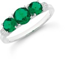 Sterling-Silver-Green-Glass-Cubic-Zirconia-Bold-Trilogy-Style-Ring Sale