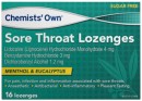 Chemists-Own-Sore-Throat-Lozenges-Menthol-Eucalyptus-Flavour-16-Pack Sale
