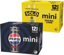 NEW-Pepsi-Max-Solo-Original-Lemon-or-Schweppes-Lemonade-Mini-Cans-12x250mL Sale