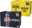 NEW-Pepsi-Max-Solo-Original-Lemon-or-Schweppes-Lemonade-Mini-Cans-12x250mL Sale
