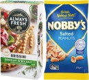 Always-Fresh-Grissini-Bread-Sticks-125g-Nobbys-Peanuts-or-Beer-Nuts-350375g-Selected-Varieties Sale