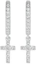 Sterling-Silver-Cubic-Zirconia-Cross-Drop-Huggie-Earrings Sale