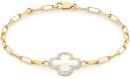 9ct-Gold-Diamond-Clover-Paperclip-Bracelet Sale