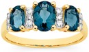 9ct-Gold-London-Blue-Topaz-Diamond-Oval-Trilogy-Ring Sale