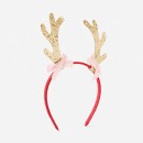 Christmas-Reindeer-Bow-Headband-Gold-Tone-Pink-and-Red Sale