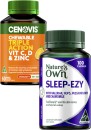 Cenovis-Chewable-Triple-Action-Vitamin-C-D-Zinc-Tablets-60-Pack-or-Natures-Own-Sleep-Ezy-Capsules-100-Pack Sale