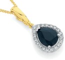 9ct-Gold-Black-Sapphire-Diamond-Pear-Halo-Pendant Sale