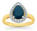 9ct-Gold-Black-Sapphire-Diamond-Pear-Halo-Ring Sale