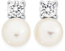 Sterling-Silver-Button-Pearl-Cubic-Zirconia-Stud-Earrings Sale