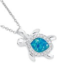 Sterling-Silver-Blue-Man-Made-Opal-Cubic-Zirconia-Turtle-Pendant Sale