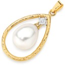 9ct-Gold-Cultured-Freshwater-Pearl-Diamond-Open-Teardrop-Pendant Sale