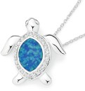 Sterling-Silver-Blue-Man-Made-Opal-Cubic-Zirconia-Turtle-Pendant Sale