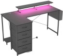Advwin-L-Shaped-140cm-Desk-with-LED-Lights-and-Power-Outlets-in-Black Sale