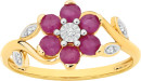 9ct-Gold-Natural-Ruby-Diamond-Flower-Ring Sale