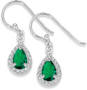 Sterling-Silver-Green-Pear-Cubic-Zirconia-Halo-Drop-Hook-Earrings Sale
