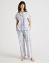 Soho-Core-Cotton-Woven-SS-Long-PJ-Set-Mint-Lilac-Check Sale