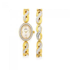 Elite-Ladies-Gold-Tone-MOP-Watch on sale