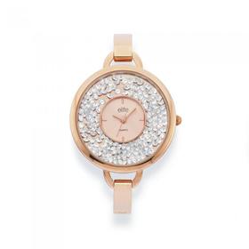 Elite+Ladies+Rose+Tone+Crystal+Watch