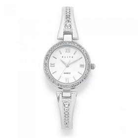 Elite+Ladies+Silver+Tone+Stone+Set+Watch