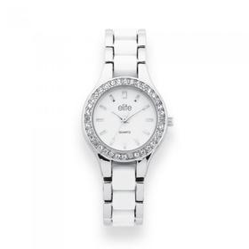 Elite+Ladies+Silver+Tone+Crystal+Set+Watch