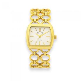 elite-Ladies-Gold-Tone-Tonneau-Circle-Link-Watch on sale